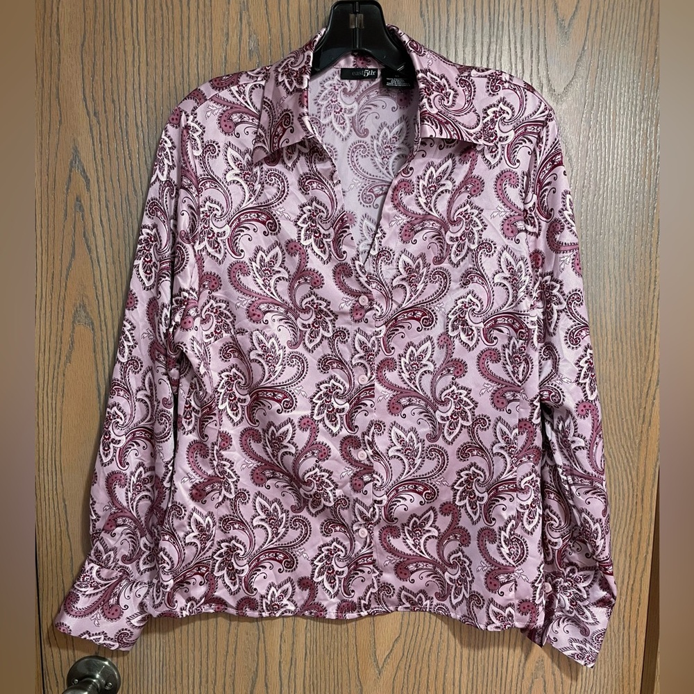 Pink Paisley Print Satin Blouse